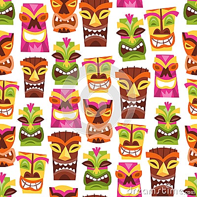 Retro Hawaiian Luau Party Tiki Seamless Pattern Background Cartoon Illustration