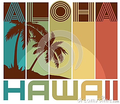 Retro Hawaiian tshirt design art palm trees beach Aloha Stock Photo