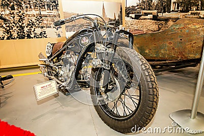 Retro high-speed motorcycle, the exhibit of the historical Museum, Russia, Ekaterinburg, 04.03.2017 year Editorial Stock Photo