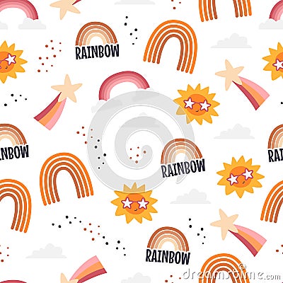Retro hippie rainbow seamless pattern isolated Vector Illustration