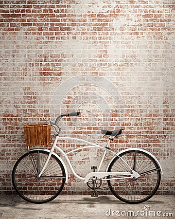 Retro hipster bicycle in front of the old brick wall, background Stock Photo