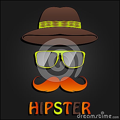 Retro hipster mustache, glasses and hat poster Vector Illustration