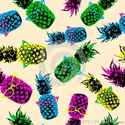 Retro hipster summer pattern with color pineapple Vector Illustration