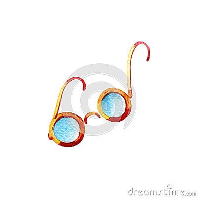 Retro hipster watercolor glasses. Watercolor illustration of glasses. Isolated on white background, print for t-shirt Cartoon Illustration