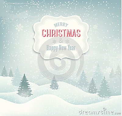 Retro holiday christmas background with winter lan Vector Illustration