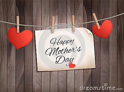 Retro holiday mother day background with red paper hearts Vector Illustration