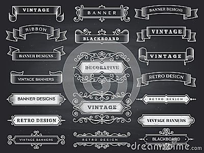 Retro horizontal banners. Ribbon flourish ornate frame decoration vector vintage collection Vector Illustration