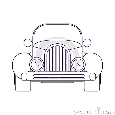 Retro hot road car. Front view american roadster. Vector linear illustration. Vector Illustration