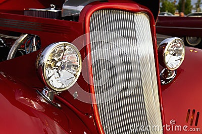 Retro Hot Rod Chrome Head Lights and Grill Stock Photo