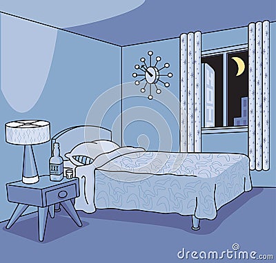 Retro Hotel Room Vector Illustration