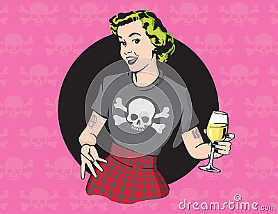 Retro Style Punk Rock Housewife Vector Design Vector Illustration