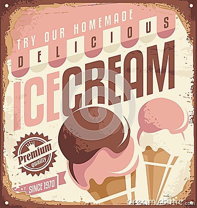 Retro ice cream tin sign Vector Illustration