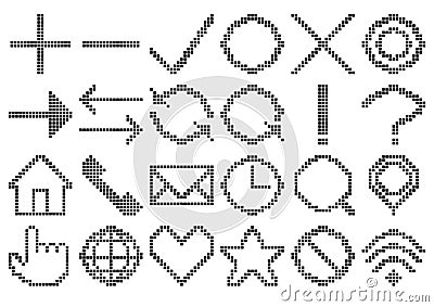 Retro icon set of pixel art. Vector illustration. 24 isolated items. Vector Illustration