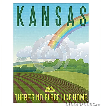 Retro illustrated travel poster for state of Kansas, United States Vector Illustration