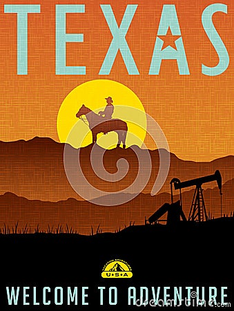 Retro illustrated travel poster for Texas Vector Illustration