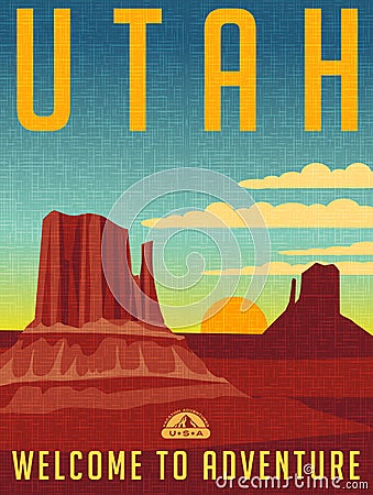 Retro illustrated travel poster for Utah Vector Illustration