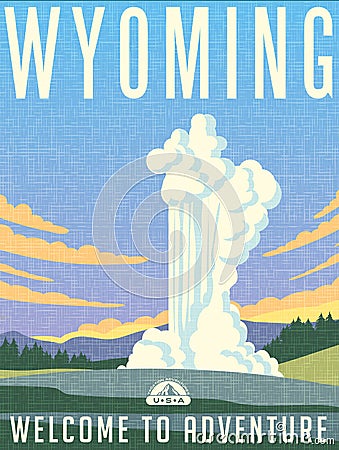 Retro illustrated travel poster for Wyoming Vector Illustration