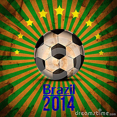 Retro Illustration football card in Brazil flag colors. Soccer ball Editorial Stock Photo