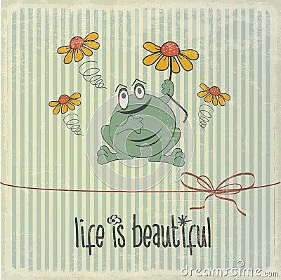 Retro illustration with happy frog and phrase Vector Illustration