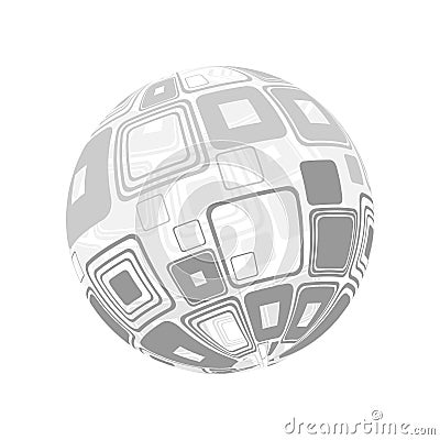 Retro Inspired Empty Transparent Round 3D Sphere with Gray Squares Pattern, Design Isolated on White Background Vector Illustration