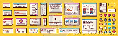 Retro internet windows. Browser frame pixel design. Vintage web interface of old 90s post box dialog. Error message. Y2K Stock Photo