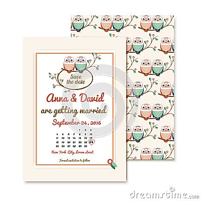 Retro invitations with the couple wedding cute Vector Illustration