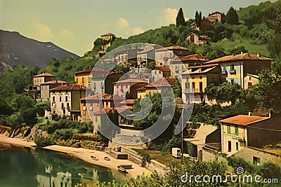 Retro italian landscape. Generate Ai Stock Photo