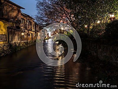 Retro Japanese style Architecture by the Gion Canal Stock Photo