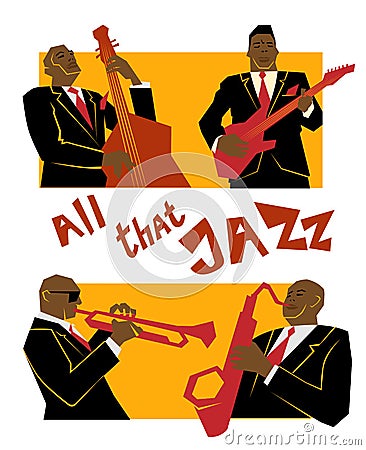 Retro jazz music concept, band, old school illustration for advertising, posters and cover Festival Cartoon Illustration