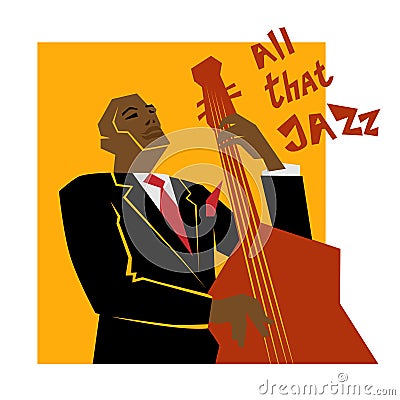 Retro jazz music concept, double bass man Vector Illustration