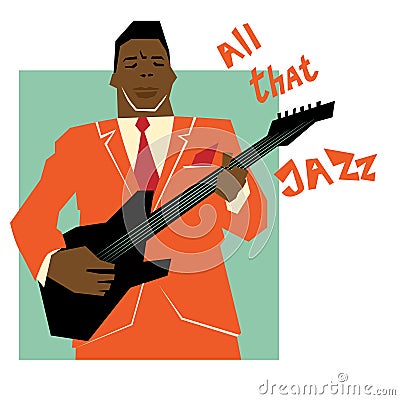 Retro jazz music concept, guitar man Vector Illustration