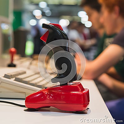 Retro joystick at Games Week 2014 in Milan, Italy Editorial Stock Photo