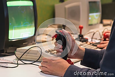 Retro joystick at Games Week 2014 in Milan, Italy Editorial Stock Photo