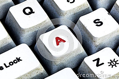 Retro Keyboard with A button in red color. A button keyboard in close up macro Stock Photo