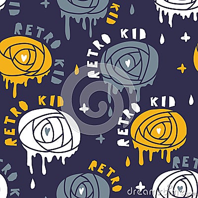 Retro kids and roses Vector Illustration