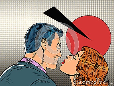 retro kiss of a man and a woman. A couple in love. Husband and wife Vector Illustration