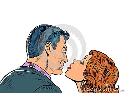 retro kiss of a man and a woman. A couple in love. Husband and wife Vector Illustration