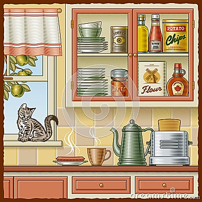 Retro kitchen Vector Illustration