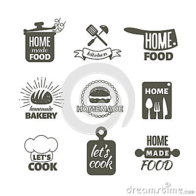 Retro kitchen cooking at home and handmade vector badges and logos Vector Illustration