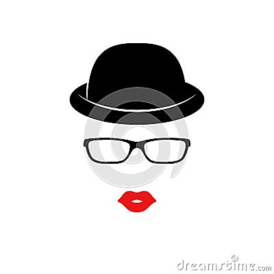 Retro lady in the black elegant hat. Woman face. Boutique concept. Vector Vector Illustration