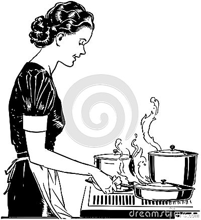 Retro Lady Cooking Vector Illustration