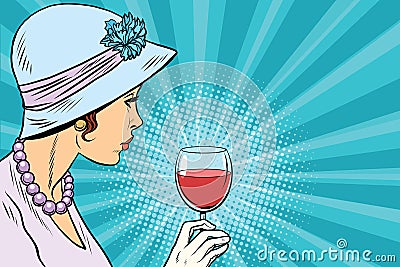 Retro lady with a glass of wine Vector Illustration