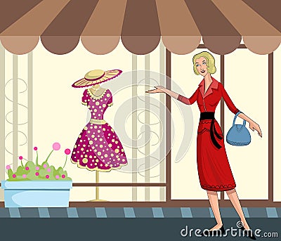 Retro lady shopping Vector Illustration