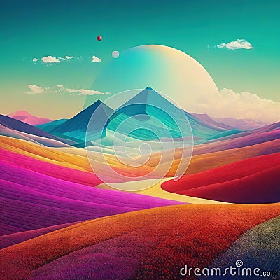 Retro landscape style granular ure Cartoon Illustration