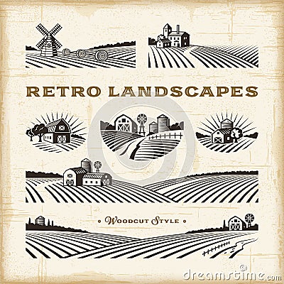 Retro landscapes set Vector Illustration