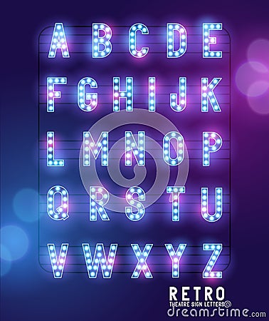 Retro Lightbulb Theatre Letters Vector Illustration