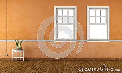 Retro living room with double hung windows - 3d rendering Stock Photo