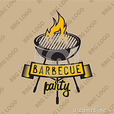 Retro logo design with bbq grilled and flame. Vector illustration. Vector Illustration