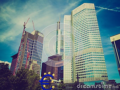 Retro look European Central Bank in Frankfurt Stock Photo