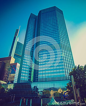 Retro look European Central Bank in Frankfurt Stock Photo